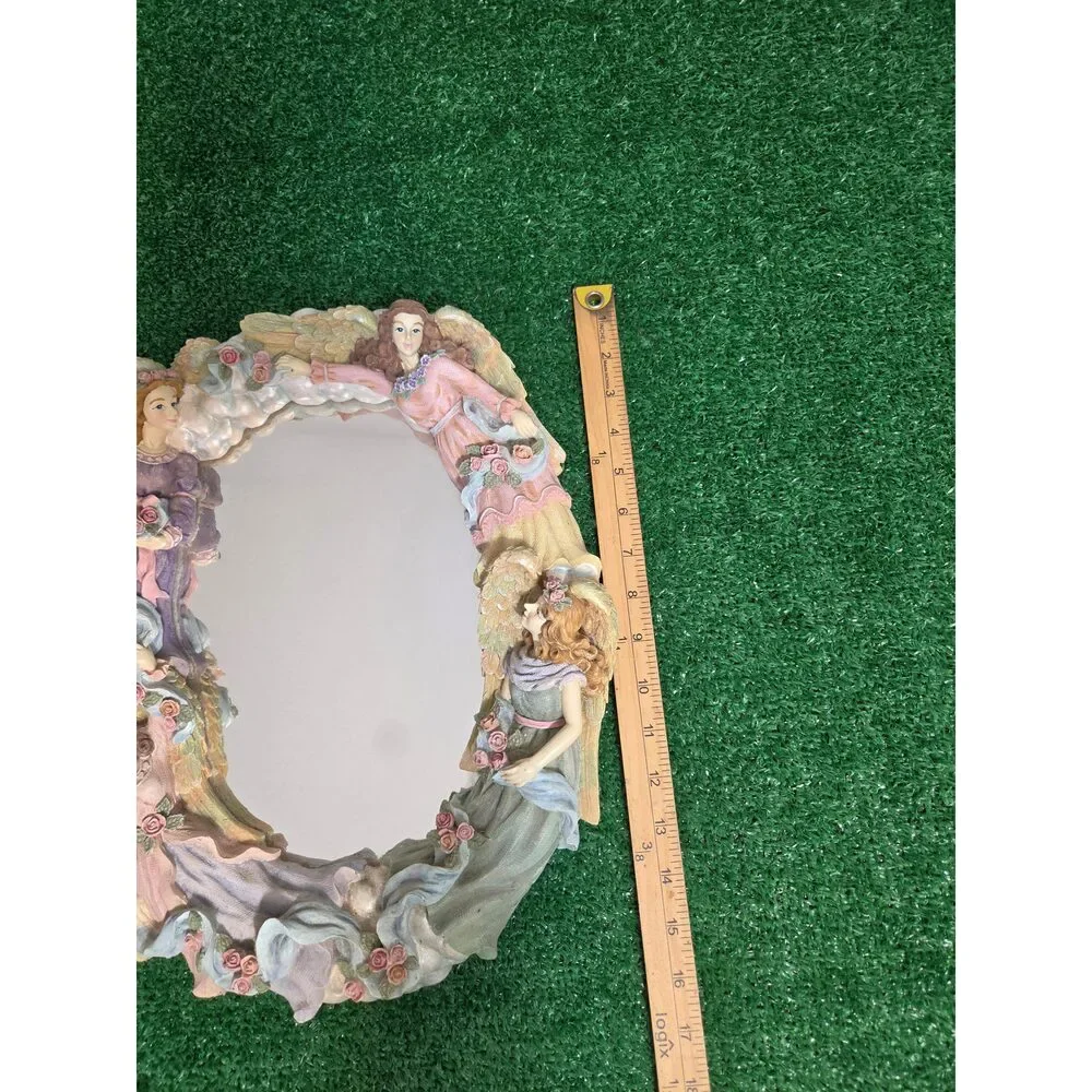 Vintage Jamy Inc. 3D Four Angels & Roses Oval Wall Mirror Shabby Chic Decor